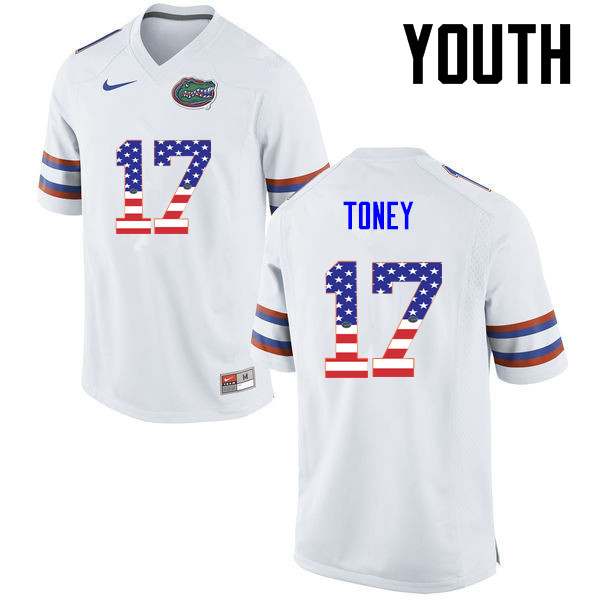 Youth Florida Gators #17 Kadarius Toney College Football USA Flag Fashion Jerseys-White